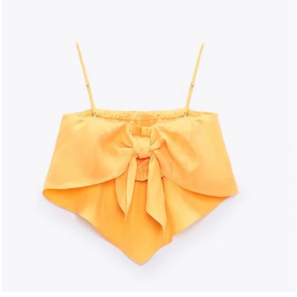 NWT Zara Satin Effect Bow Tie Back Bandana Crop Top - Picture 2 of 10